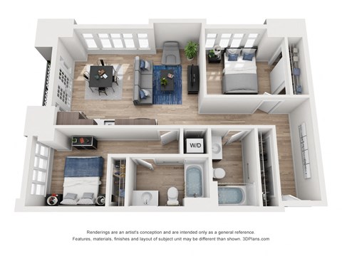 Floor plan for 2 beds, 2 baths, 934 sqft